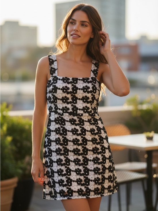 Avec Les Filles Dresses & Skirts - Avec Les Filles Black and White Floral Lace Mini Dress